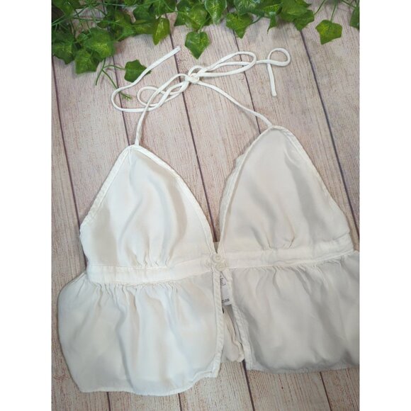 GARAGE Women's White Cropped Halter Tank Flowy Button Size Small - Picture 2 of 5